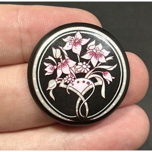 Signed Michaela Frey Round Flower Brooch Pin Bouquet Handmade in Austria 1.25 in